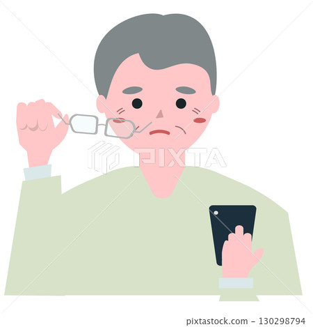 看不清智慧型手機的爺爺 向量說明 130298794