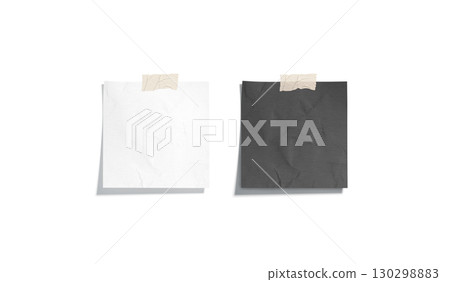 Blank black and white taped paper note mockup, isolated Blank black and white taped paper note mockup, isolated 130298883