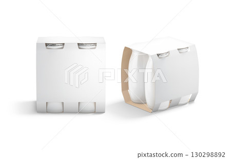 Blank white drinkable yogurt in paper pack mockup, isolated Blank white drinkable yogurt in paper pack mockup, isolated 130298892