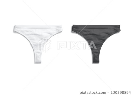 Blank black and white women thong underwear mockup, top view 130298894