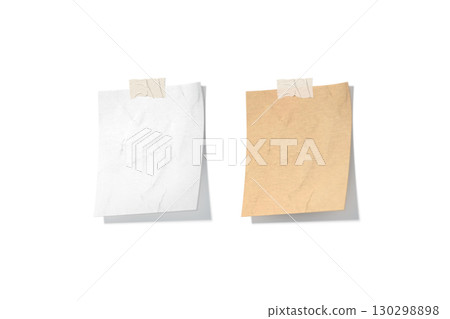 Blank white and craft taped paper note mockup, isolated 130298898