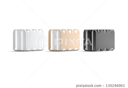 Black, white and craft cardboard six pack with can mockup Black, white and craft cardboard six pack with can mockup 130298901