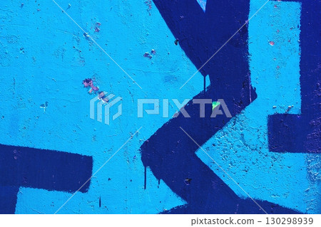 Bold Blue Graffiti with Geometric Shapes on Textured Wall, Modern 80s Street Art Vibe 130298939