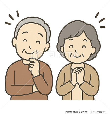 Illustration of a senior couple smiling happily Illustration of a senior couple smiling happily 130298950