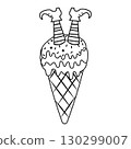 Halloween ice cream with witch's feet, black outline 130299007