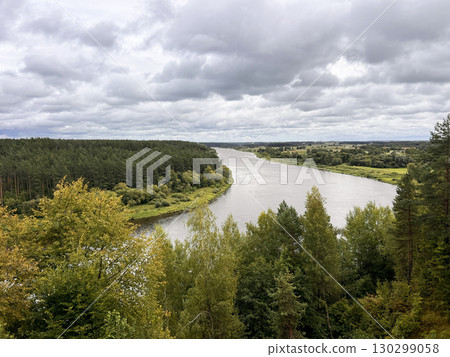 Panoramic view of Nemunas Loops Regional Park from the Balbieriskis Nemunas Observation Deck, Lithuania. Panoramic view of Nemunas Loops Regional Park from the Balbieriskis Nemunas Observation Deck, Lithuania. 130299058