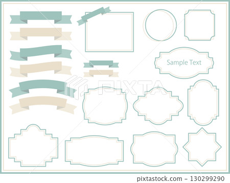 Natural and cute smoky green and beige ribbon and classic frame illustration set 130299290