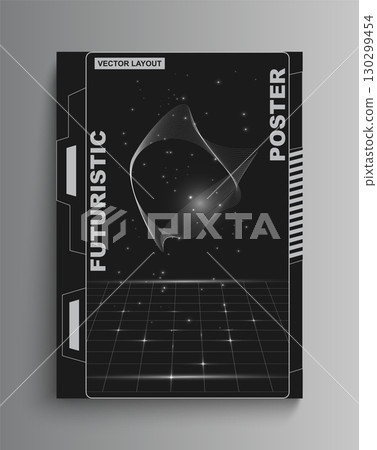 Grunge planet posters. Space stars. Universe infinity exploration. Alien cosmos discovery. Abstract line shape. Wireframe surface. Futuristic spacecraft flight. Vector Sci-Fi banner design 130299454