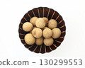 Aerial view of longan served on tableware 130299553