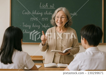 History Lesson Teacher Explaining to Students in Classroom 130299671