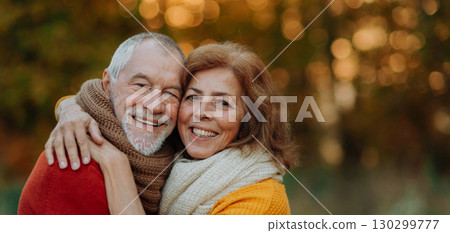 Banner of senior couple in autumn nature. 130299777