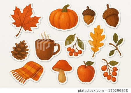 High-quality autumn-themed sticker set 130299858