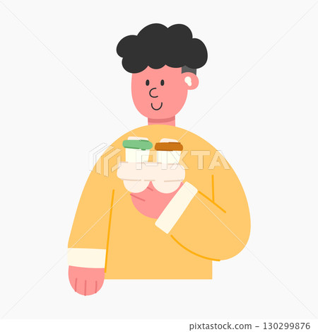 A cartoon illustration of a man with coffee. Morning beverage and lifestyle concept. A cartoon illustration of a man with coffee. Morning beverage and lifestyle concept. 130299876