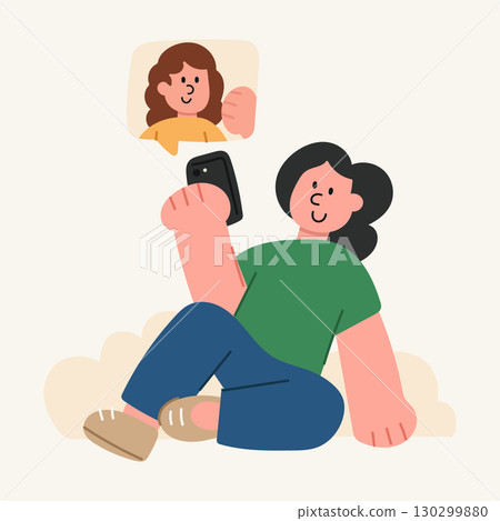 Cartoon illustration of a man and woman having a video call. Online communication and digital connection concept. Cartoon illustration of a man and woman having a video call. Online communication and digital connection concept. 130299880