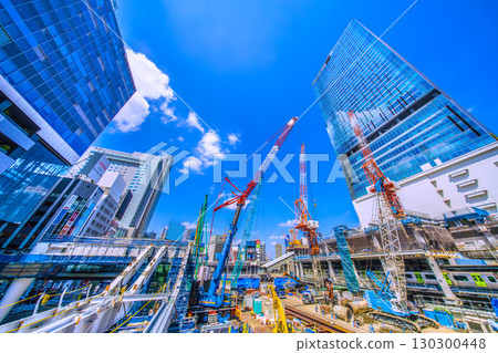 Tokyo cityscape, Japan, September 1st. Huge heavy machinery such as crawler cranes and pile drivers are lined up... = Shibuya 130300448