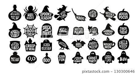 Halloween silhouette collection featuring ghosts 130300646