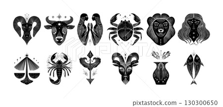 Collection Astrological black and white zodiac 130300650