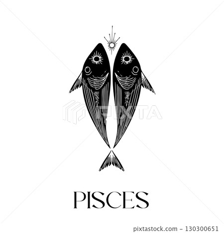 Pisces zodiac symbol of two fishes with cosmic 130300651