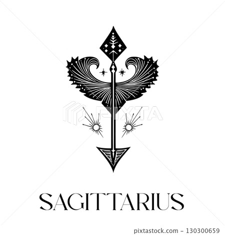 Sagittarius zodiac sign artistic arrow design with 130300659