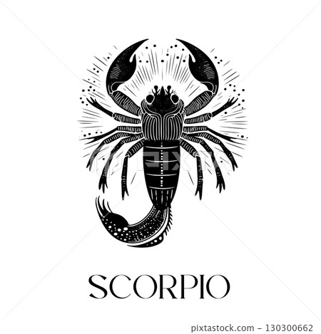 Intricate black scorpion design represents scorpio Intricate black scorpion design represents scorpio 130300662
