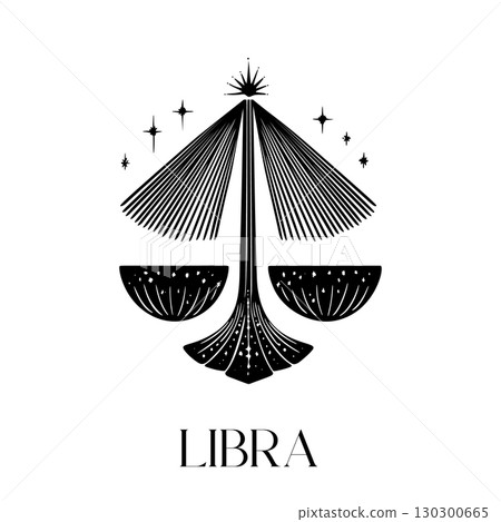 Libra zodiac symbol with scales and stars in 130300665