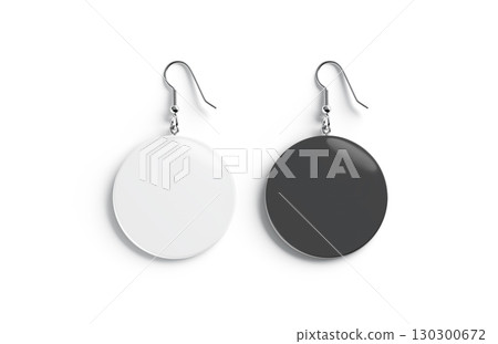 Blank black and white single round earring mockup, top view 130300672