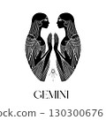 Gemini zodiac symbol with intricate twin figures 130300676