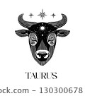 Stylized black and white zodiac taurus bull with 130300678