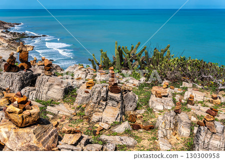 Trail along the coast and beaches from Jericoacoara to Pedra Furada in Ceara State, Brazil. 130300958