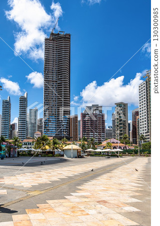 The modern beachfront skyscrapers and pier of Meireles Beach on the Atlantic Ocean in Fortaleza, Ceara, Brazil 130300985