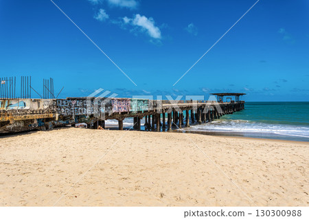 Ruined structure of the old Metal Bridge at Fortaleza in the state of Ceara, Brazil. 130300988