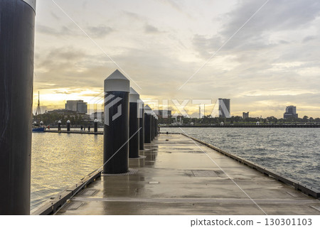 Geelong, Australia - January 2,2024 : Sailboats moor at Geelong Harbour with blue sky in Geelong, Australia on  January 2,2024 . 130301103