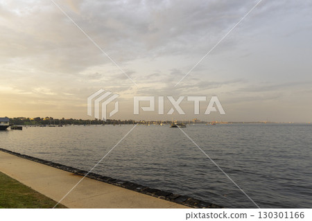 Sailboats moor at Geelong Harbour with blue sky in Geelong, Australia Sailboats moor at Geelong Harbour with blue sky in Geelong, Australia 130301166