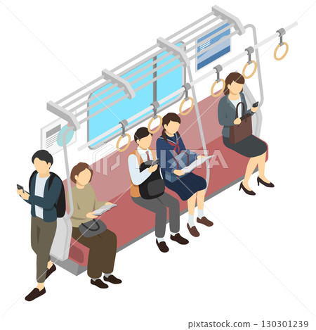 等軸測圖：火車座位和乘客 130301239