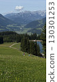 Mountain Landscape with Hiking Family Enjoying Nature 130301253