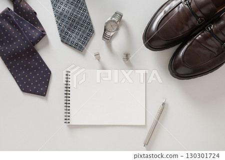 Happy Fathers Day greeting card with men's accessories. 130301724