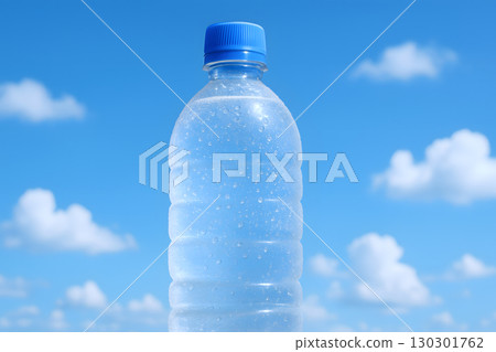 Cold bottled water with blue sky and clouds in the background 130301762