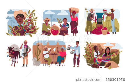 Vibrant and colorful scenes depicting the various aspects of agricultural life and work Vibrant and colorful scenes depicting the various aspects of agricultural life and work 130301958