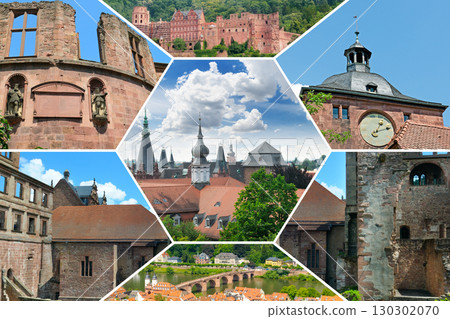 Heidelberg Castle ruins and Old Town. Travel collage of historic German architecture. Heidelberg Castle ruins and Old Town. Travel collage of historic German architecture. 130302070