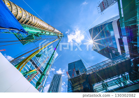 Tokyo cityscape, Japan, September 1st. Huge heavy machinery such as crawler cranes and pile drivers are lined up... = Shibuya Tokyo cityscape, Japan, September 1st. Huge heavy machinery such as crawler cranes and pile drivers are lined up... = Shibuya 130302082