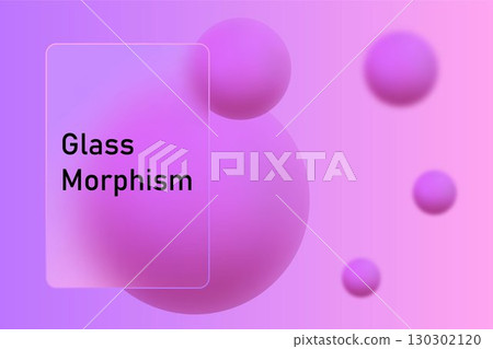 Abstract background in glass morphism style with a transparent frame and 3D spheres. Eps 10 130302120