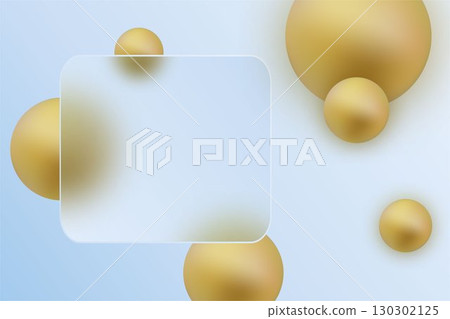 Modern design with a glass morphism effect on a light blue background with golden spheres. Eps 10 130302125