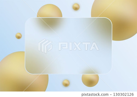 Modern design with a glass morphism effect on a light blue background with golden spheres. Eps 10 Modern design with a glass morphism effect on a light blue background with golden spheres. Eps 10 130302126
