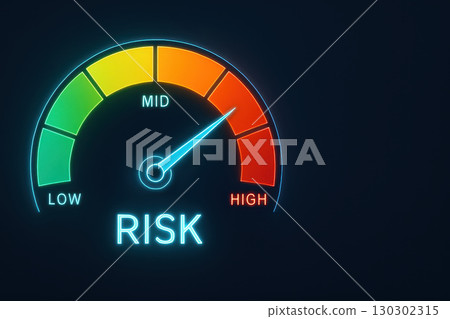 Risk management concept with colorful gauge showing high risk level for financial risk and business risk analysis to evaluate investment risk effectively and reduce potential loss 130302315