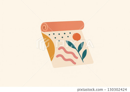 Abstract yoga mat with colorful organic shapes and patterns, featuring leaves, dots, and waves in calm and artistic style for peaceful exercise experience Abstract yoga mat with colorful organic shapes and patterns, featuring leaves, dots, and waves in calm and artistic style for peaceful exercise experience 130302424