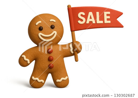 3d christmas holiday sale discount promotion shopping offer gingerbread cookie holding red flag cheerful festive decoration 3d christmas holiday sale discount promotion shopping offer gingerbread cookie holding red flag cheerful festive decoration 130302687