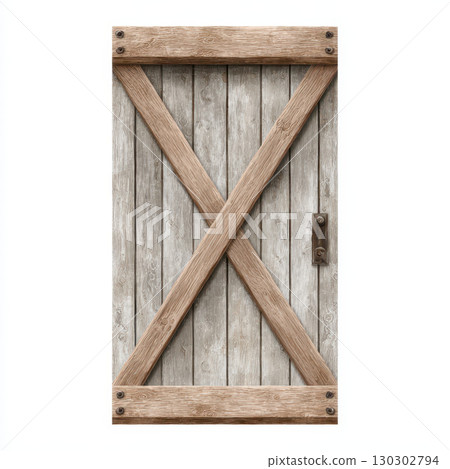 Watercolor rustic wooden door with diagonal cross design and metal handle, featuring natural wood texture and farmhouse style, evokes cozy countryside atmosphere Watercolor rustic wooden door with diagonal cross design and metal handle, featuring natural wood texture and farmhouse style, evokes cozy countryside atmosphere 130302794