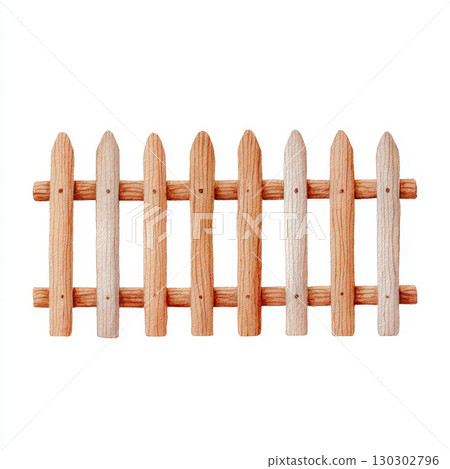 Watercolor wooden fence illustration with vertical slats and horizontal rails, rustic style, natural texture, isolated on white background, perfect for garden or outdoor design Watercolor wooden fence illustration with vertical slats and horizontal rails, rustic style, natural texture, isolated on white background, perfect for garden or outdoor design 130302796