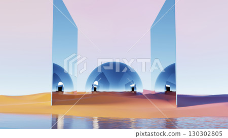 3d render, abstract surreal scene with reflective spheres and tall mirror walls 3d render, abstract surreal scene with reflective spheres and tall mirror walls 130302805