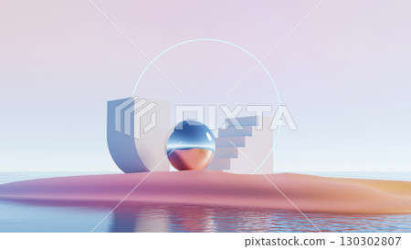 3d render, abstract minimal landscape with geometric shapes and glass sphere 3d render, abstract minimal landscape with geometric shapes and glass sphere 130302807